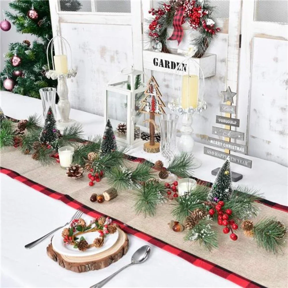 6 ft Christmas Pine Garland with Needles Berries Centerpiece Decoration